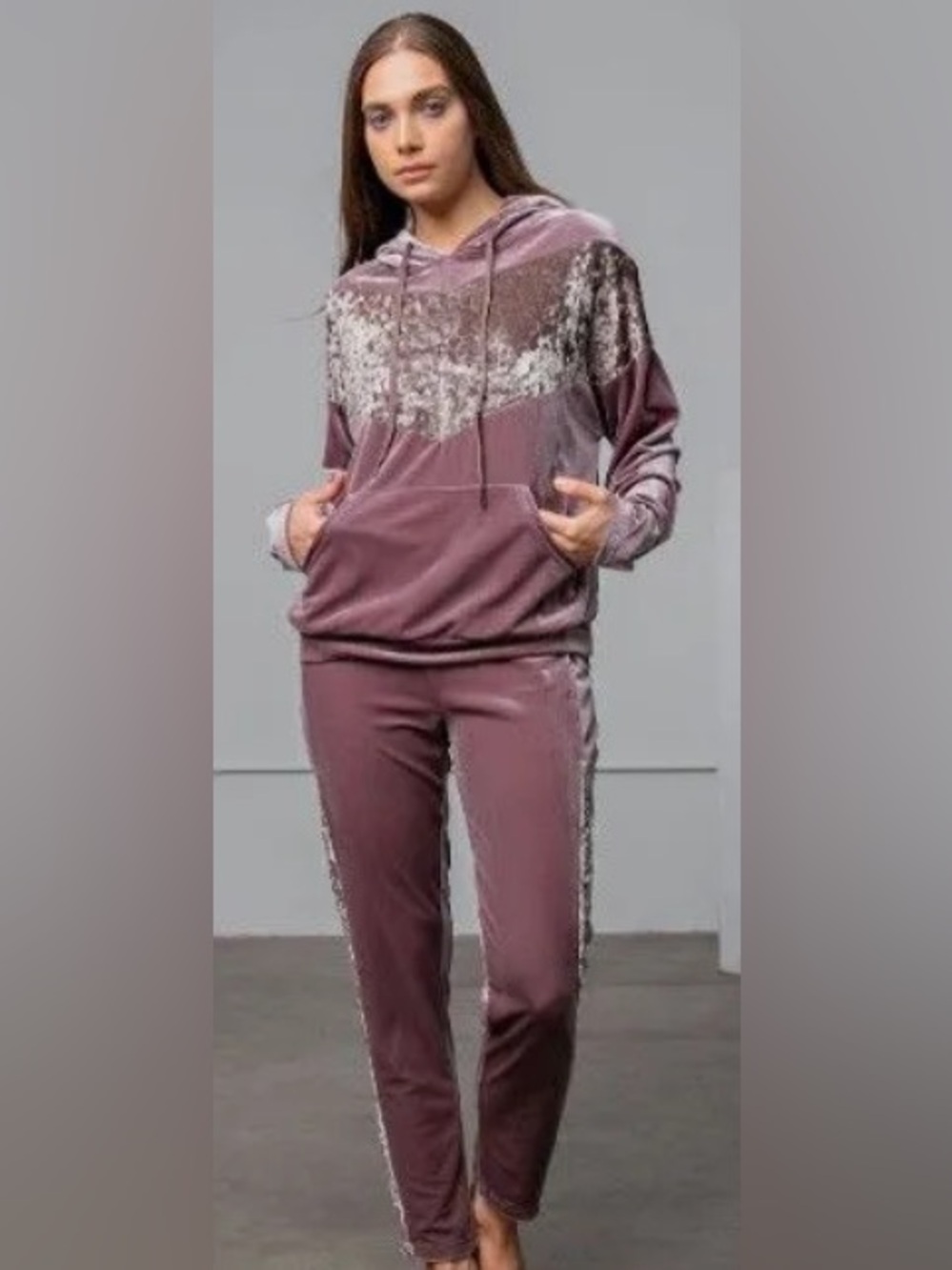 Easel Ice Velvet Side Pockets Elastic Waist Velour Jogger Pants